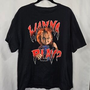 Bride of Chucky T-Shirt Horror‎ Movie Graphic Tee Men's XL Black Wanna Play